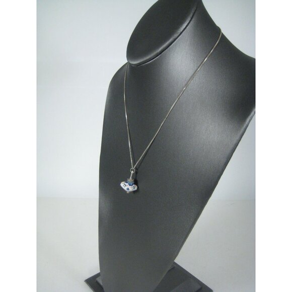 Italian Sterling Silver 925 Hand Painted Ceramic Pendant Necklace 19 in Chain - Picture 7 of 10